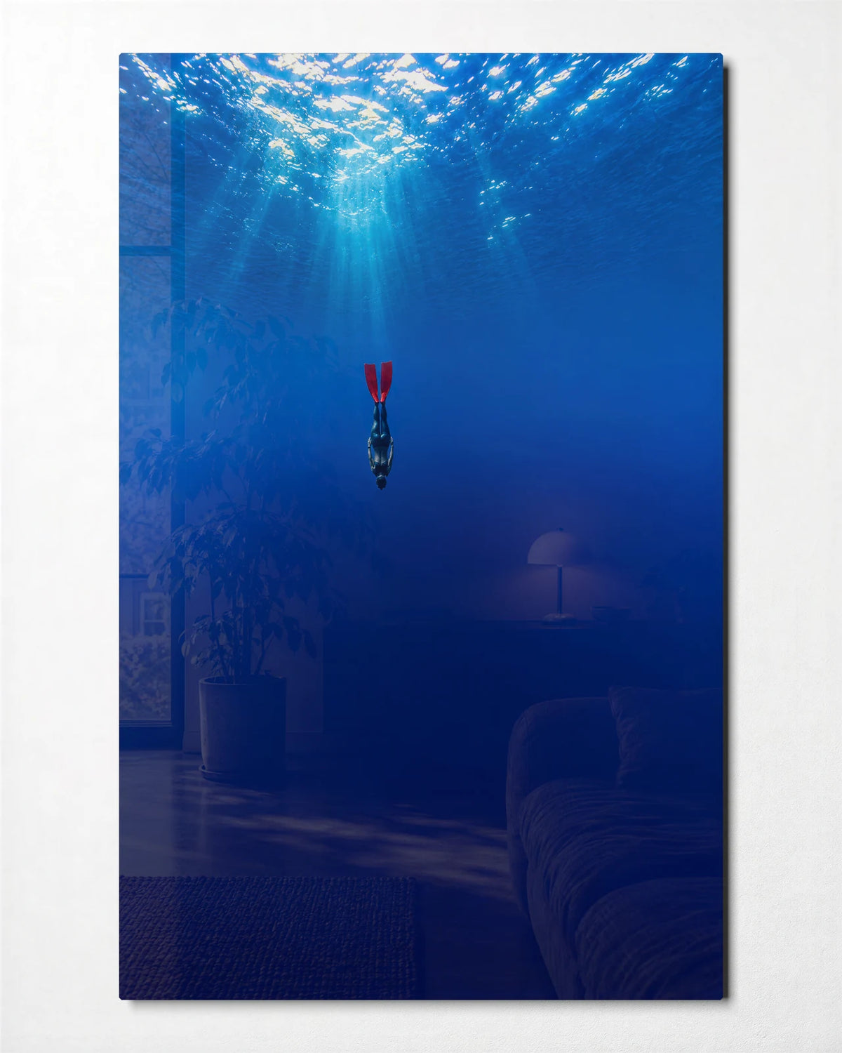 Into the Blue — front view of glass wall art