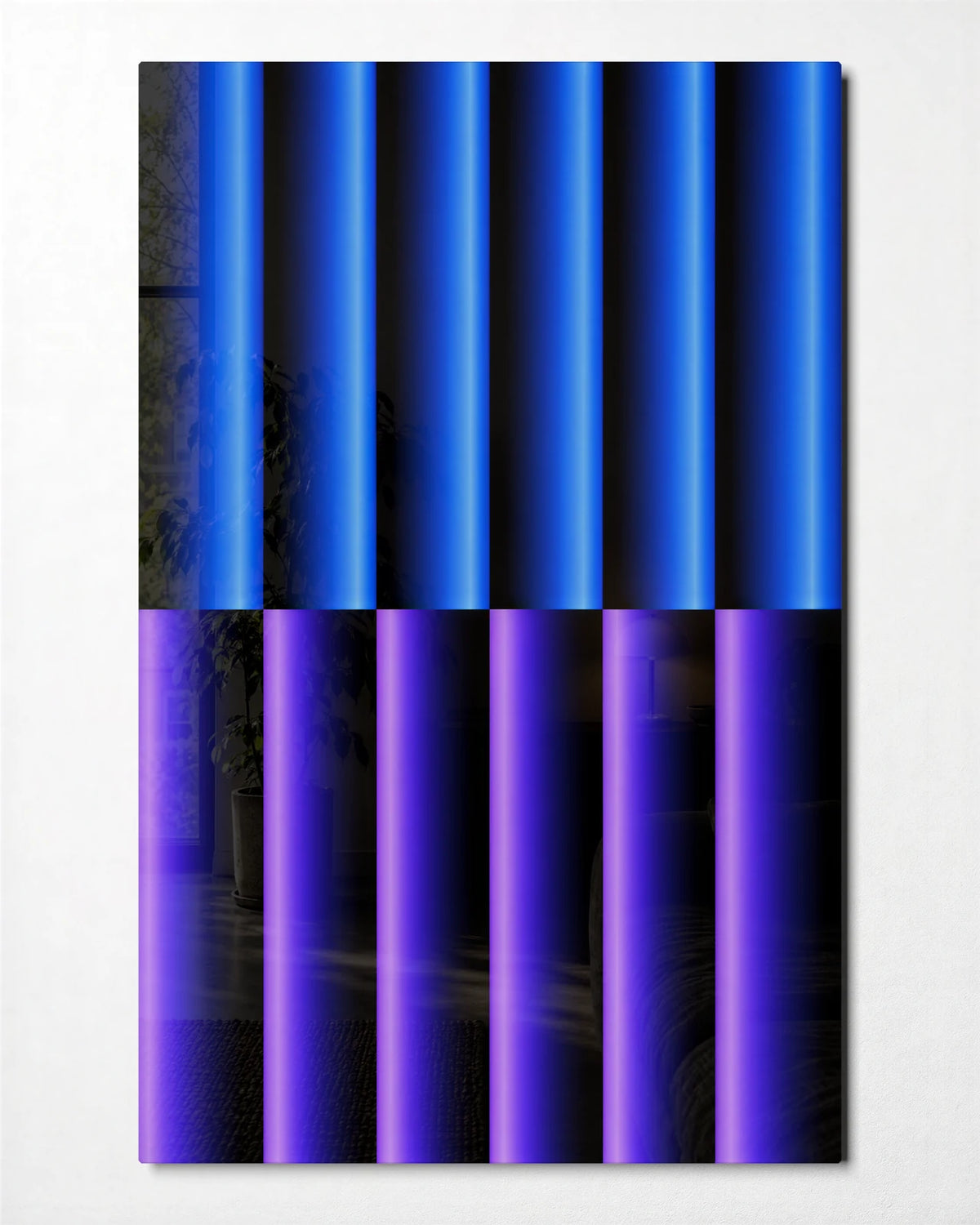 Blue Violet Rhythm — front view of glass wall art