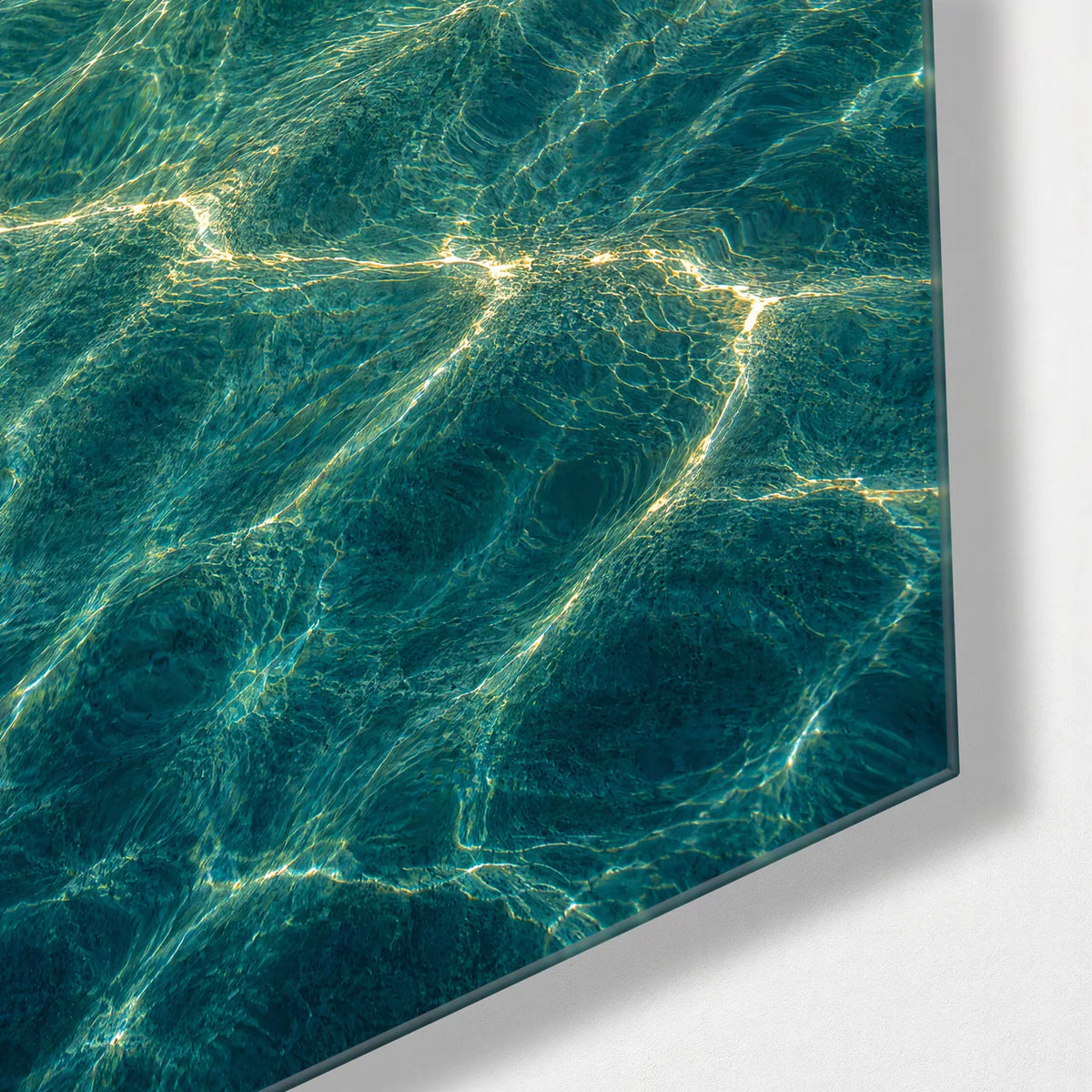 Sun on the Water — corner detail of glass wall art