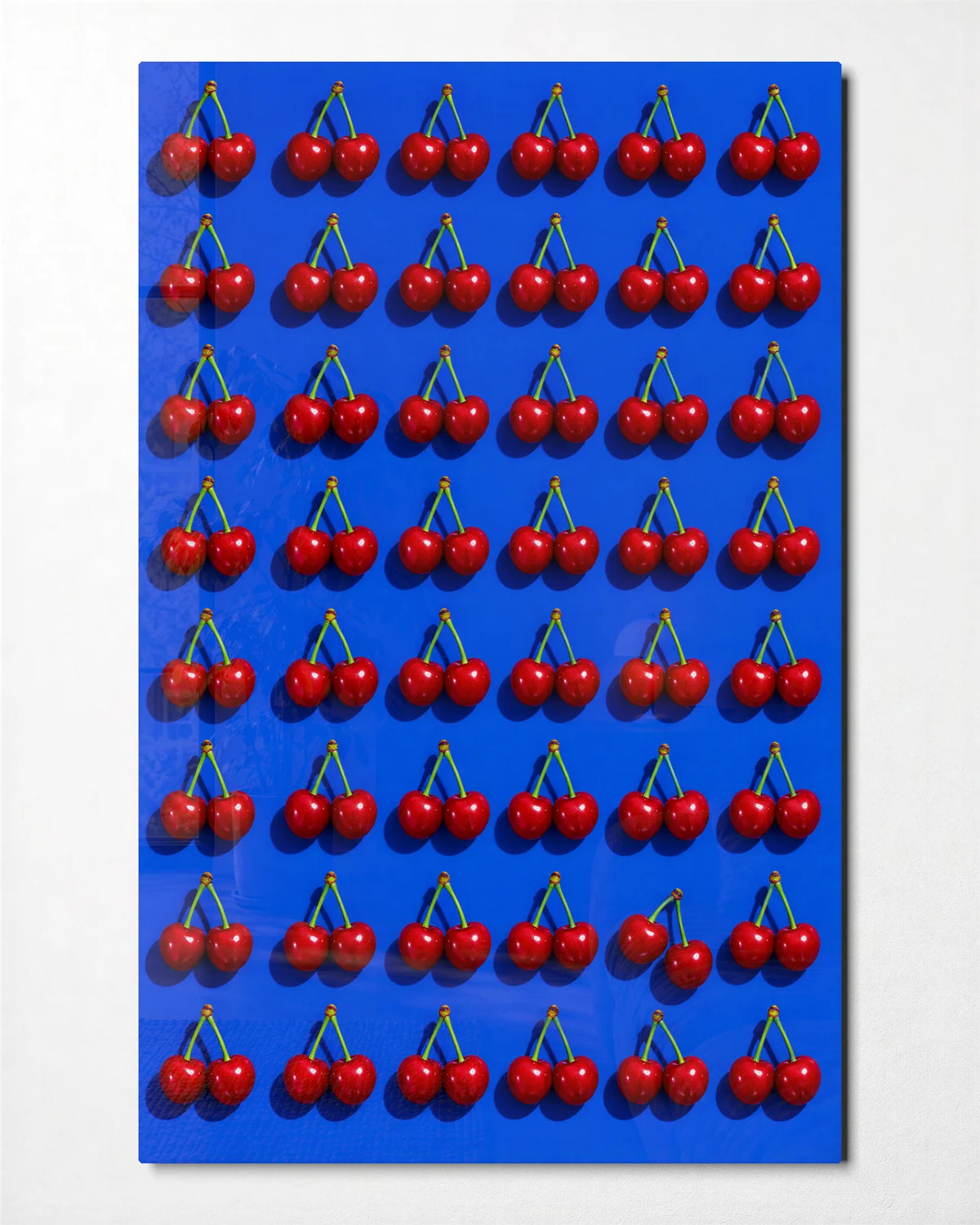 Cherry Grid — front view of glass wall art
