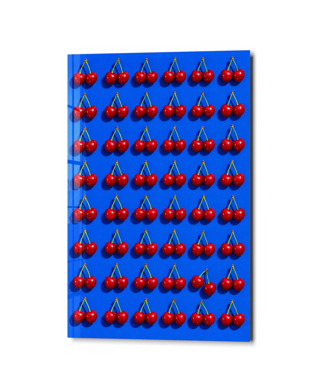 Cherry Grid — studio view of glass wall art