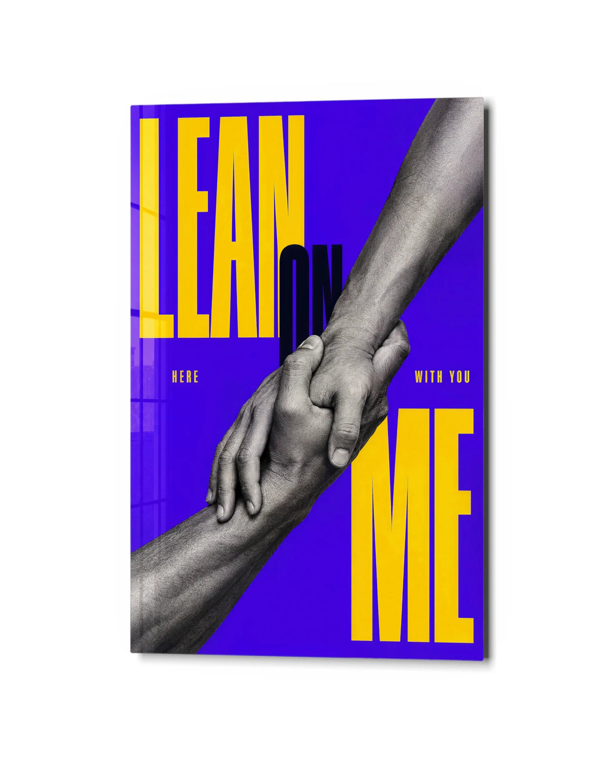 Lean on Me — studio view of glass wall art