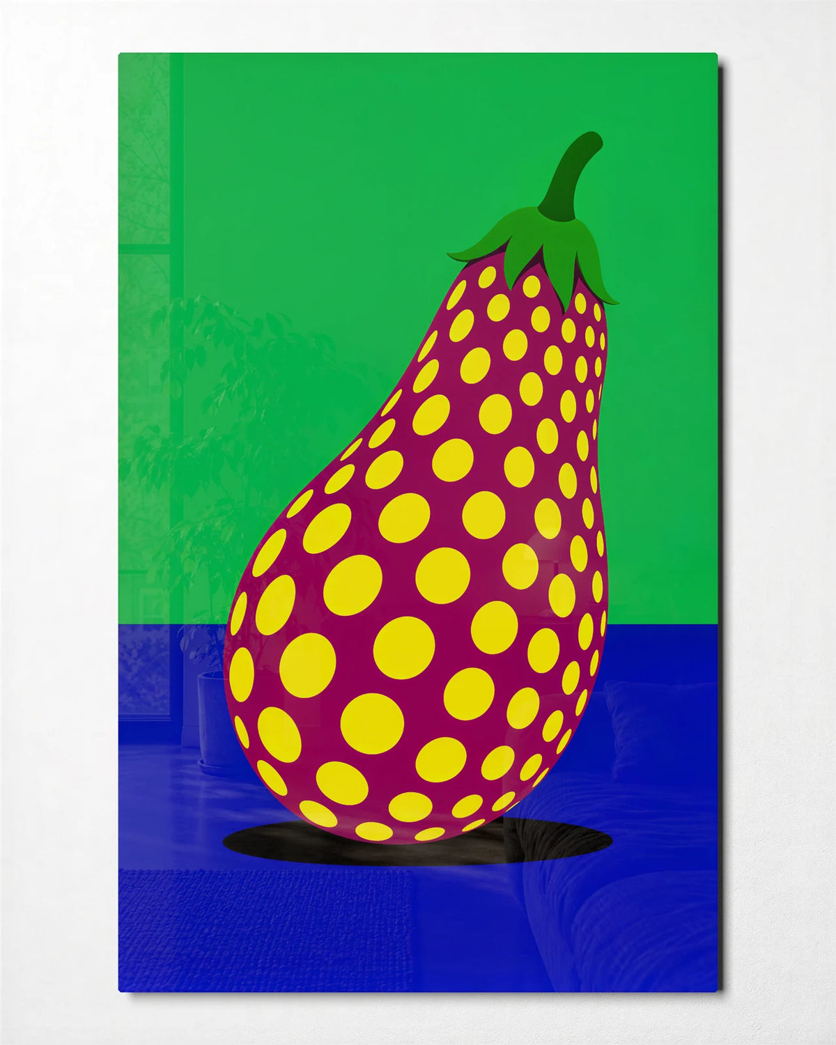 Spotted Aubergine — front view of glass wall art