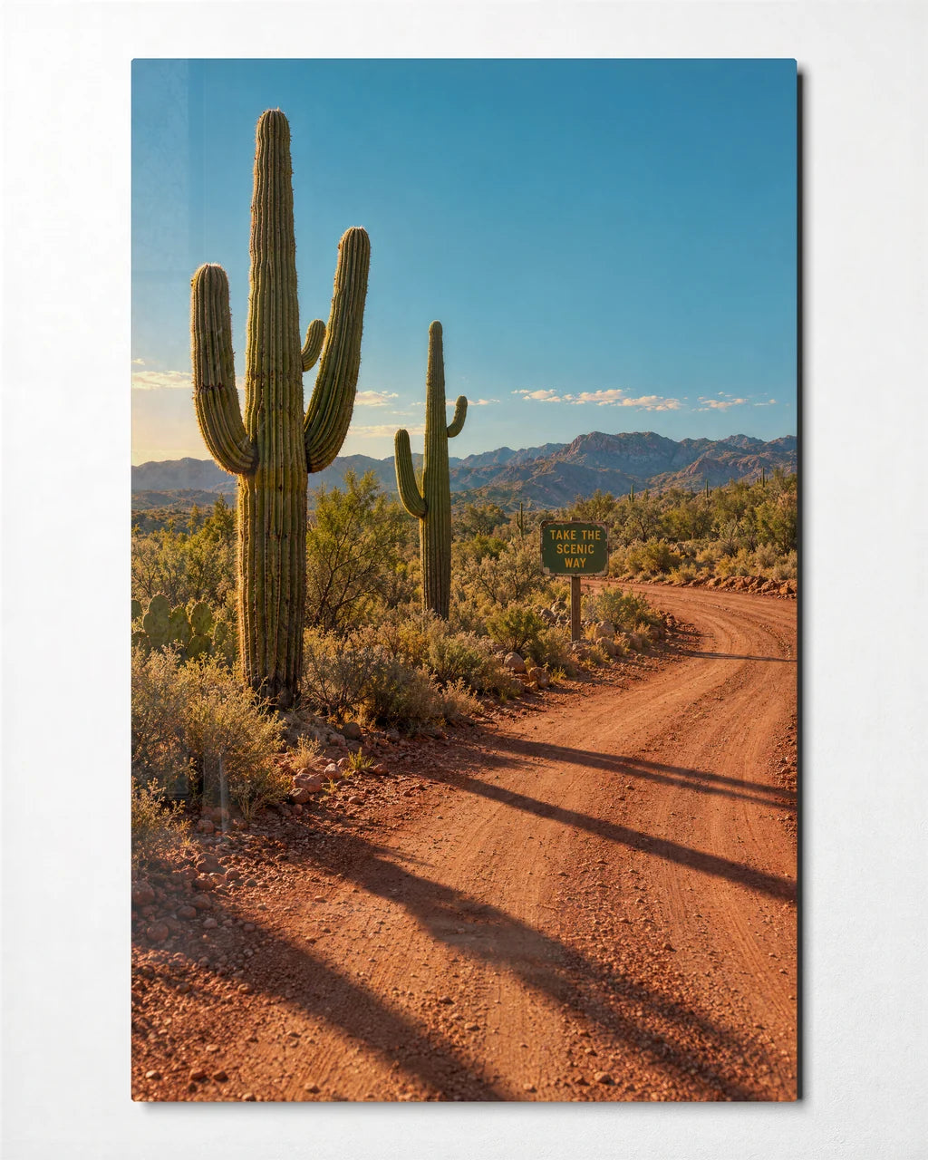 Cactus Road — front view of glass wall art