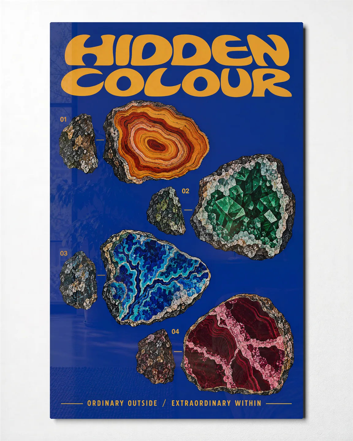 Hidden Colour — front view of glass wall art