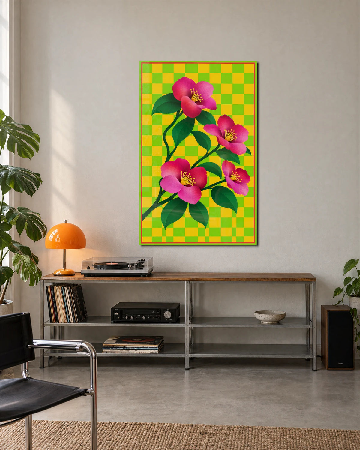 Flowers on Check — shown in a living space