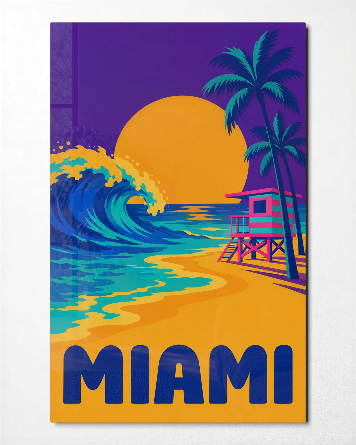 Miami in Colour — front view of glass wall art