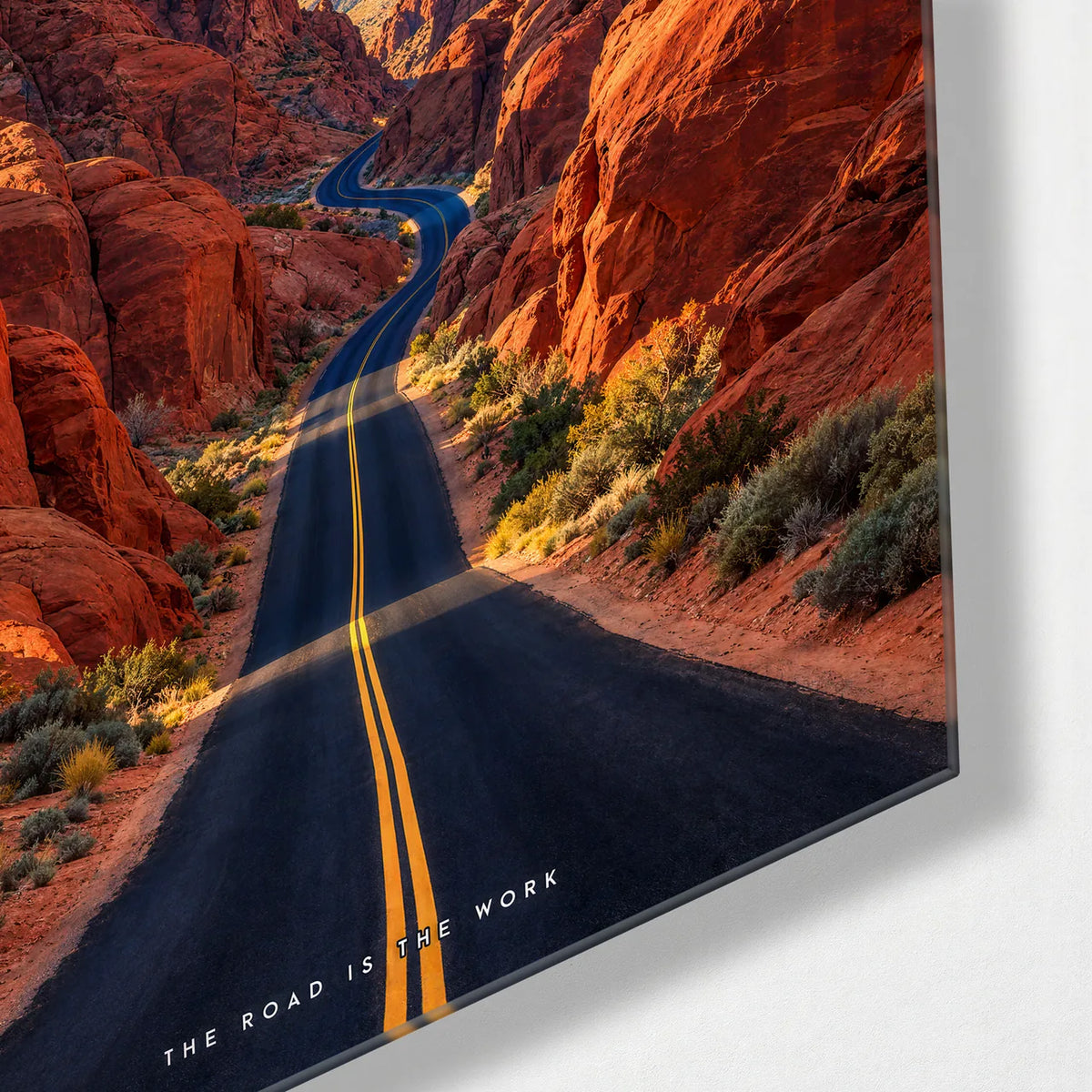 The Road Between — corner detail of glass wall art