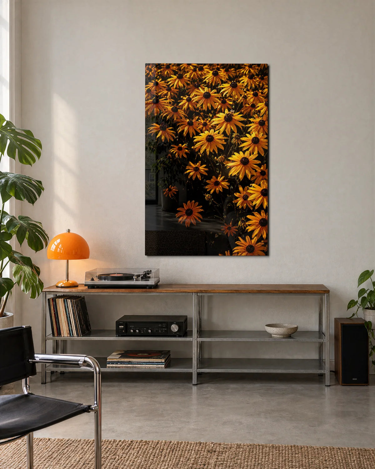 Gold Flowers after Dark — shown in a living space