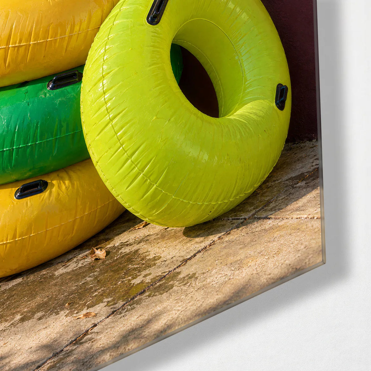 Pool Day Stack — corner detail of glass wall art