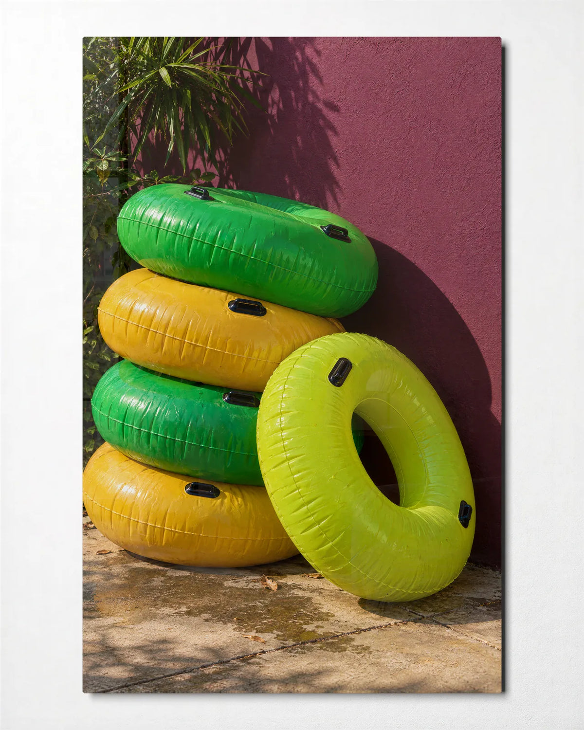 Pool Day Stack — front view of glass wall art