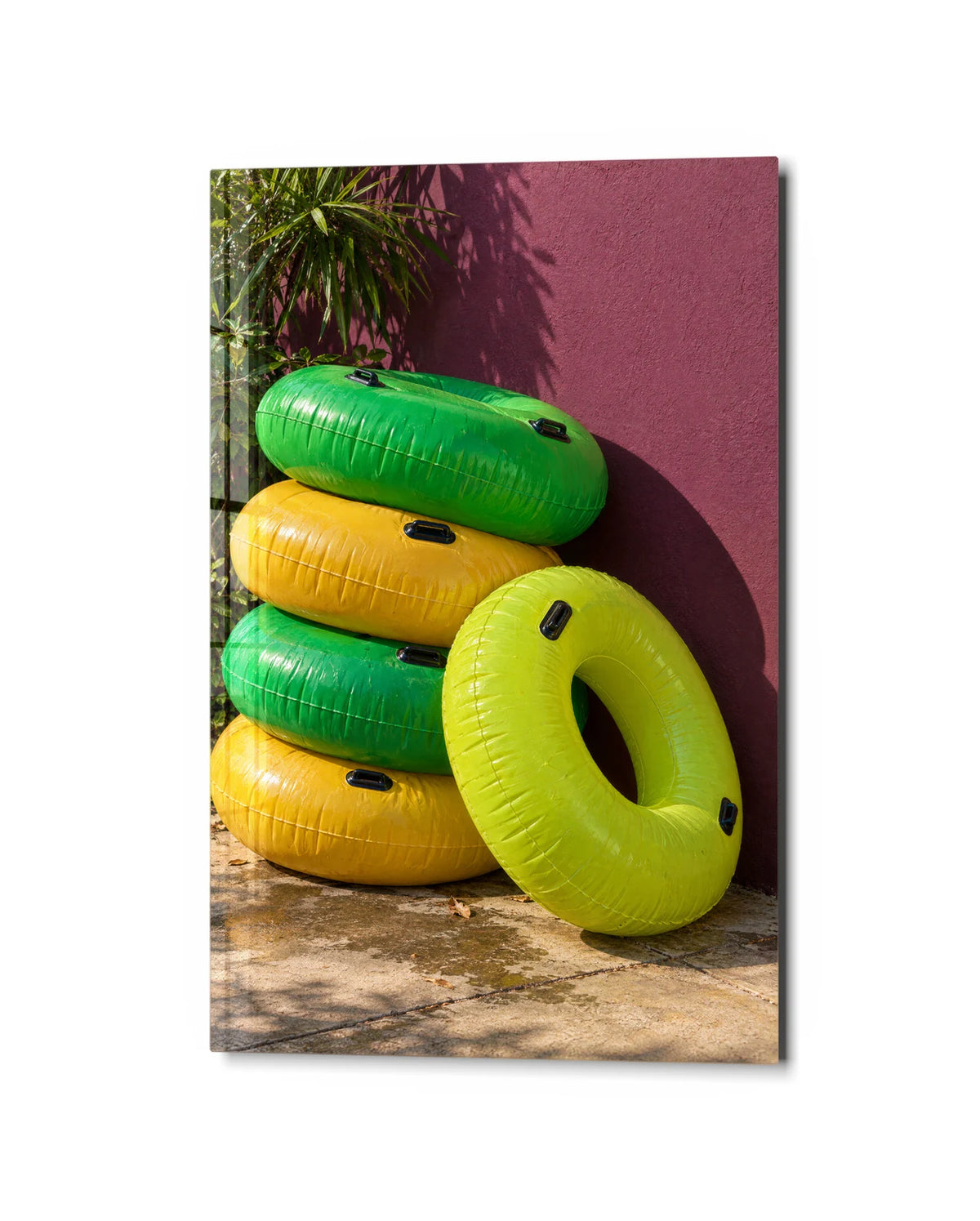 Pool Day Stack — studio view of glass wall art