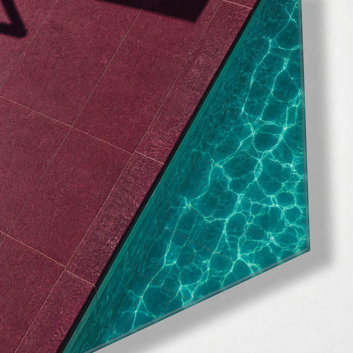 Poolside Shadow — corner detail of glass wall art