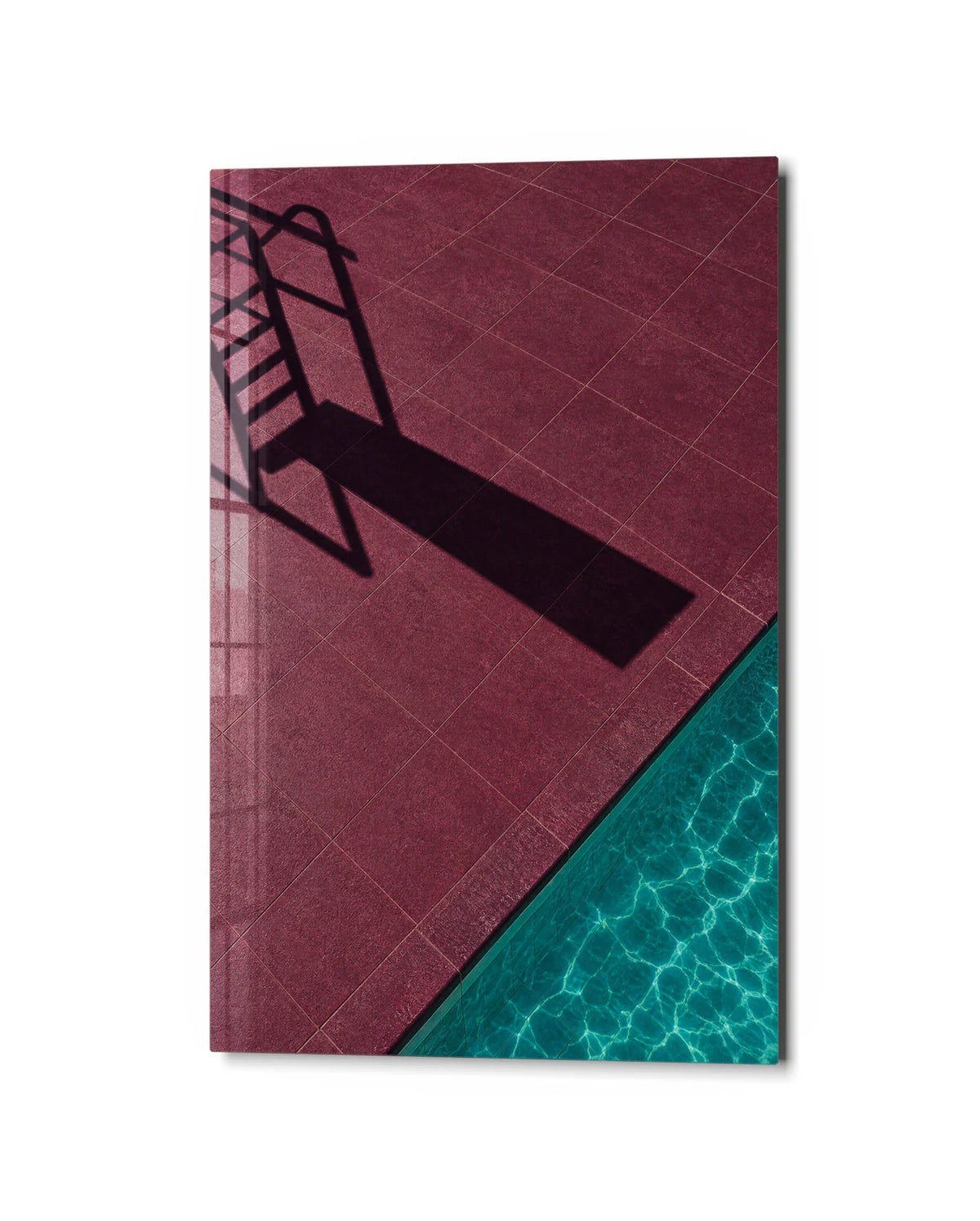 Poolside Shadow — studio view of glass wall art