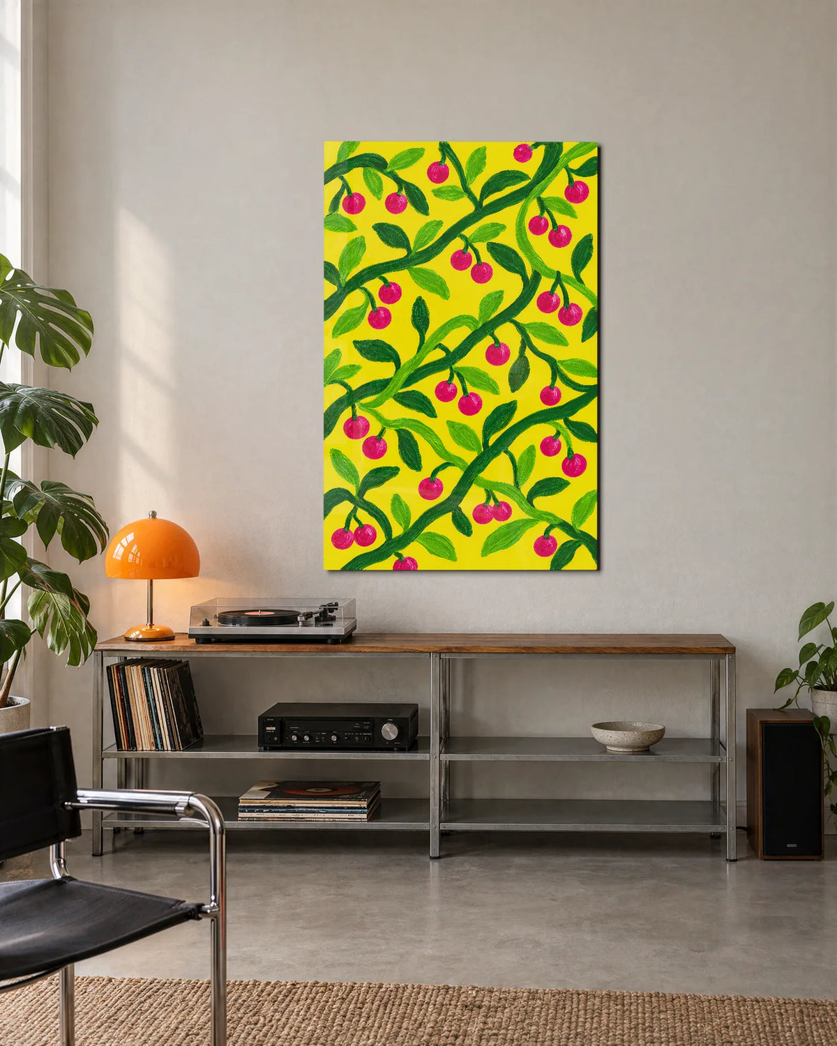 Cherries on Yellow — shown in a living space