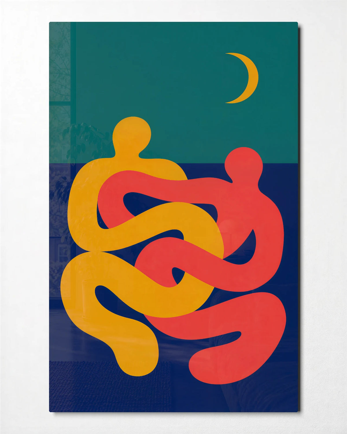 Together under the Moon — front view of glass wall art