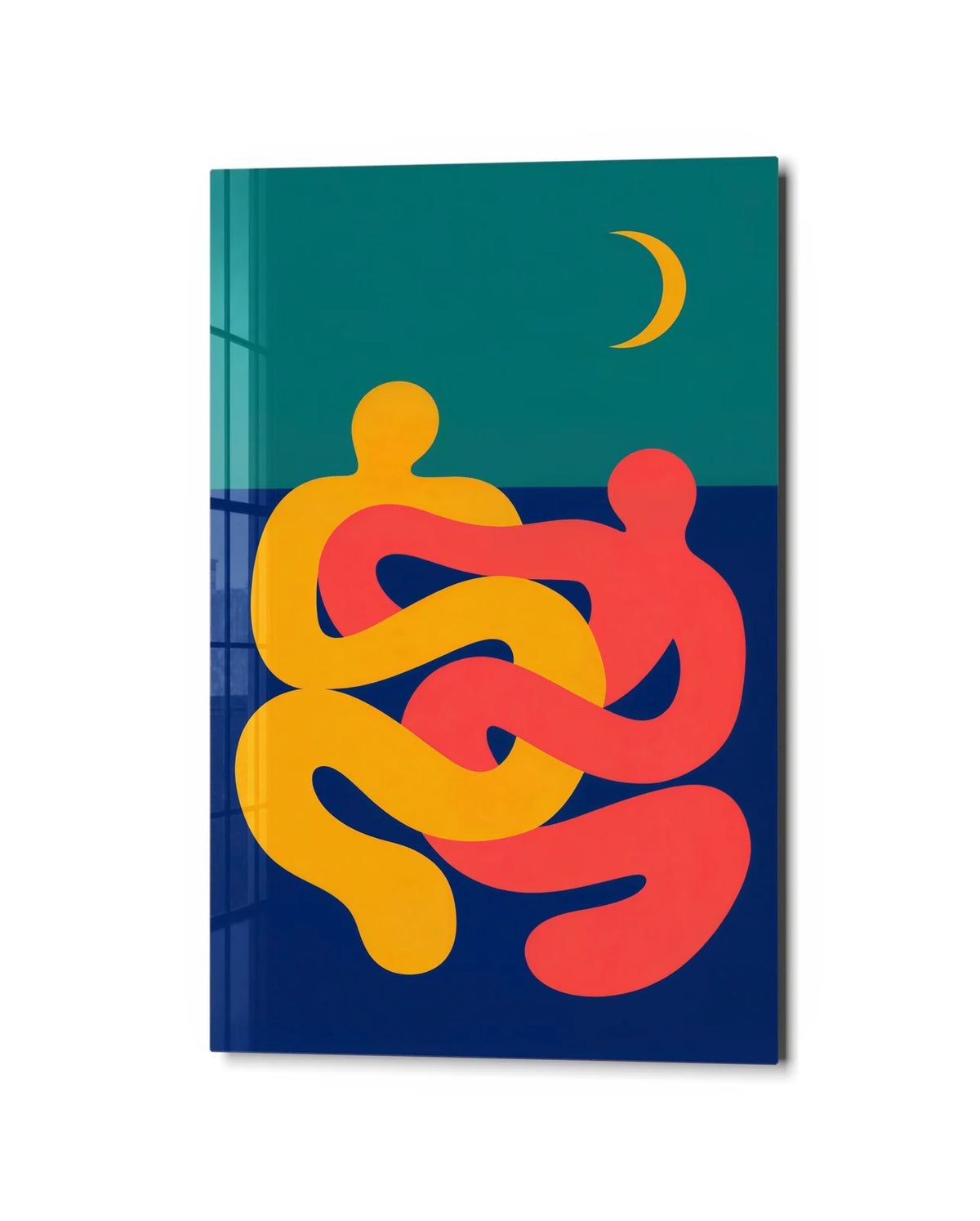 Together under the Moon — studio view of glass wall art