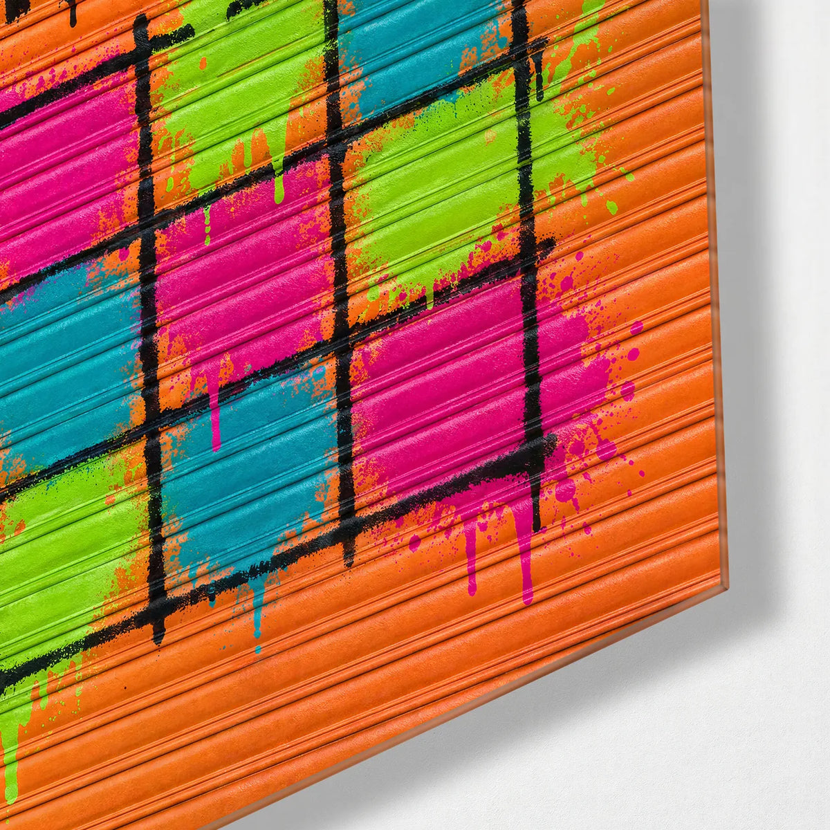 Colour Outside the Lines — corner detail of glass wall art