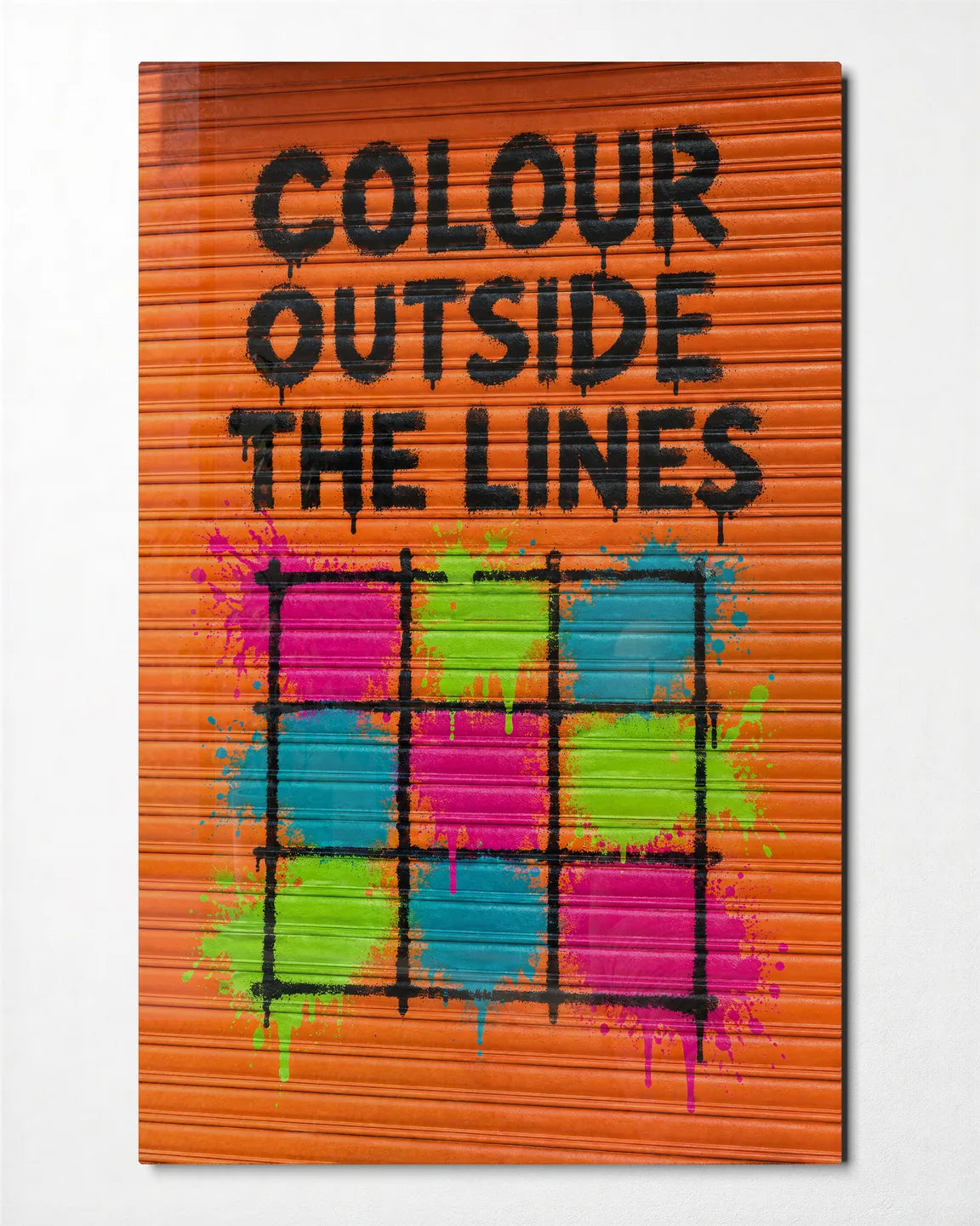 Colour Outside the Lines — front view of glass wall art