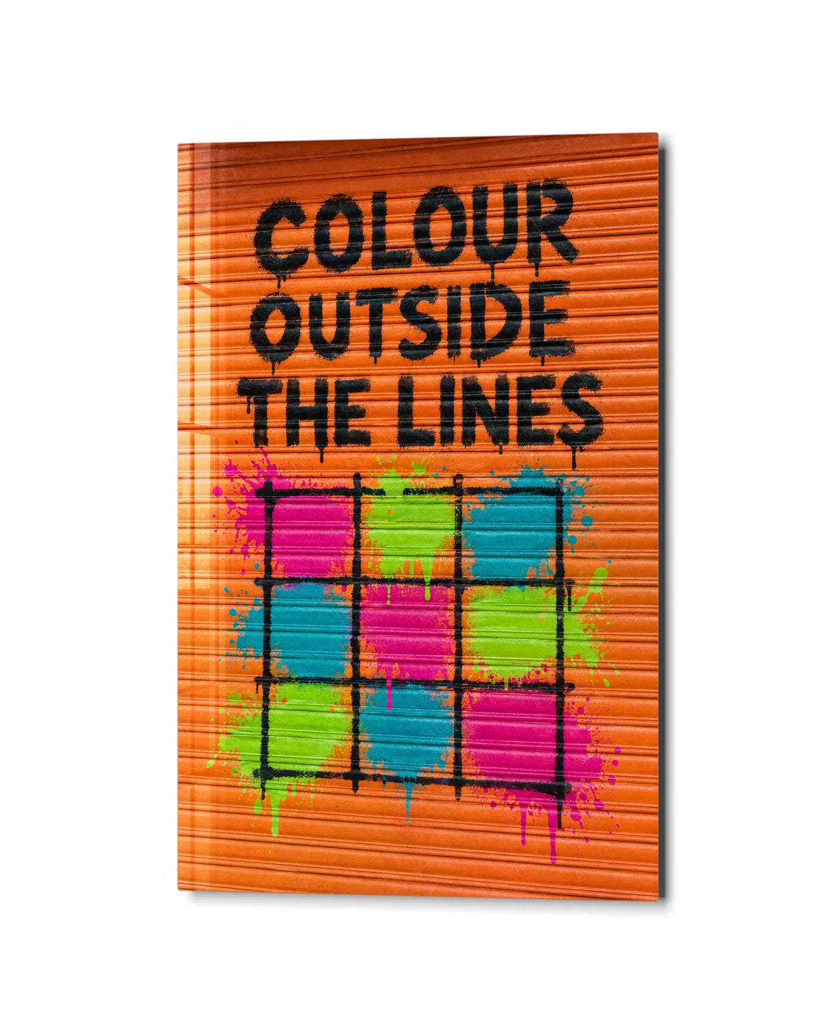 Colour Outside the Lines — studio view of glass wall art