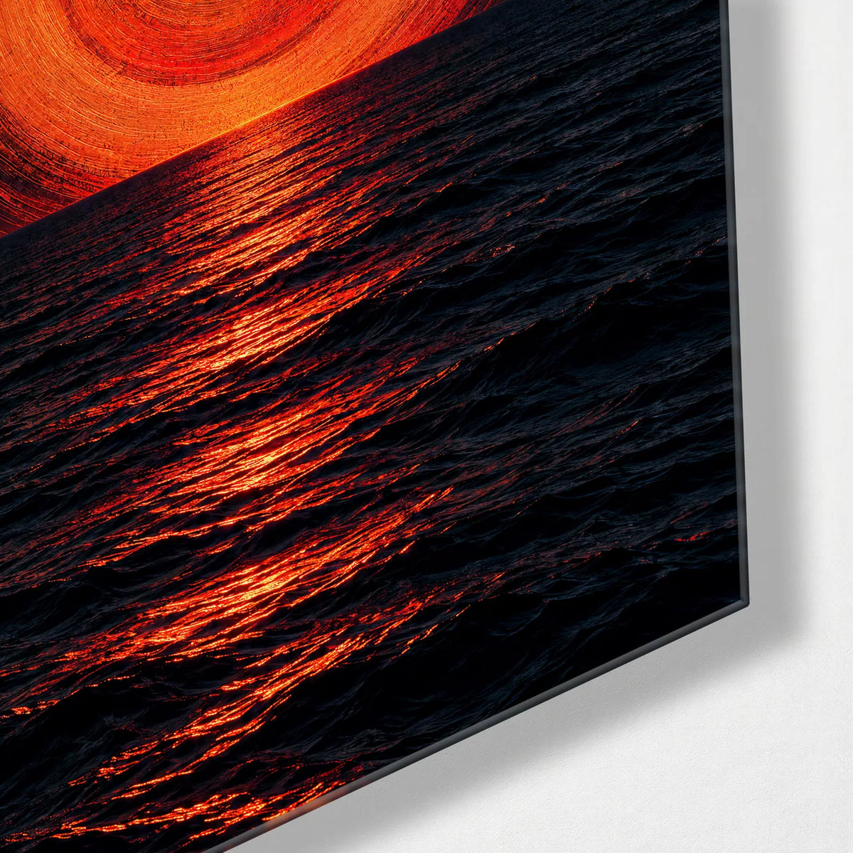 Burning Circle — corner detail of glass wall art