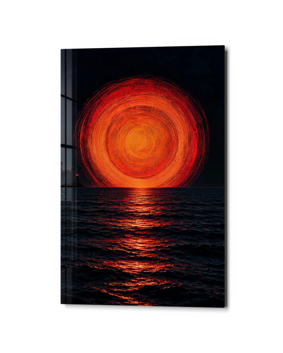 Burning Circle — studio view of glass wall art