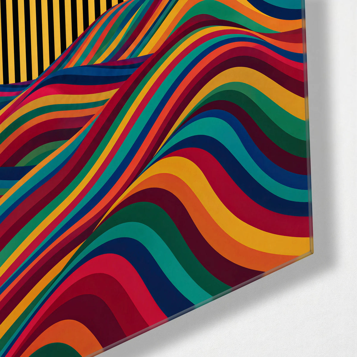 Hills in Stripes — corner detail of glass wall art