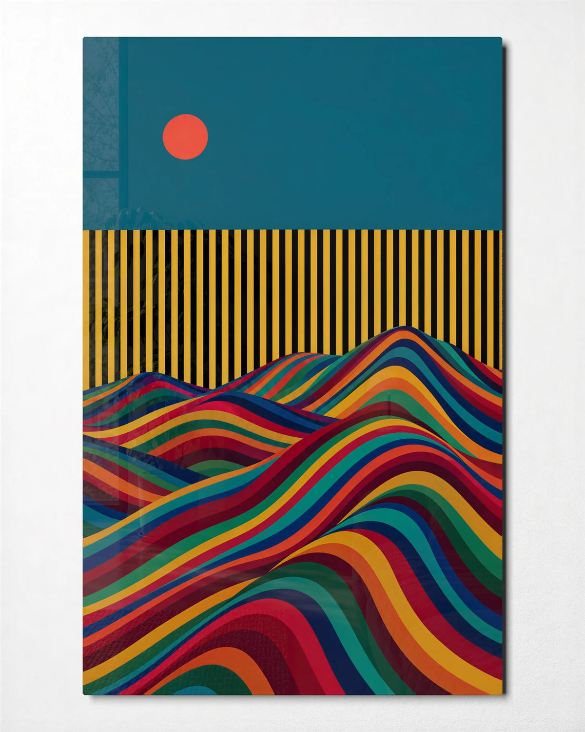 Hills in Stripes — front view of glass wall art