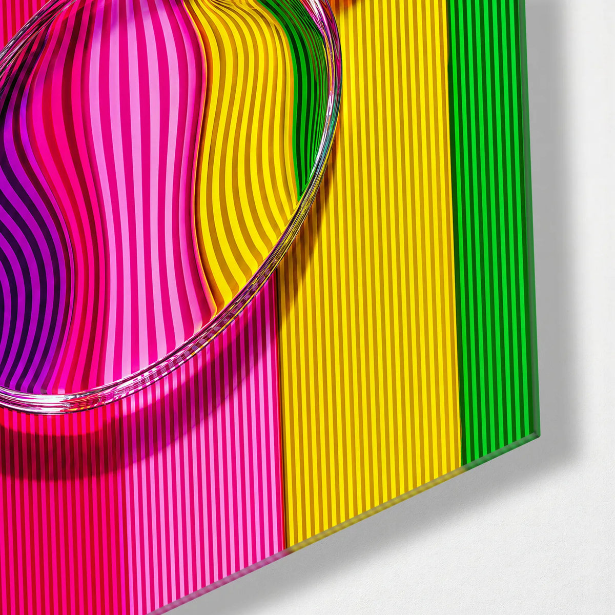 Bubbles and Stripes — corner detail of glass wall art