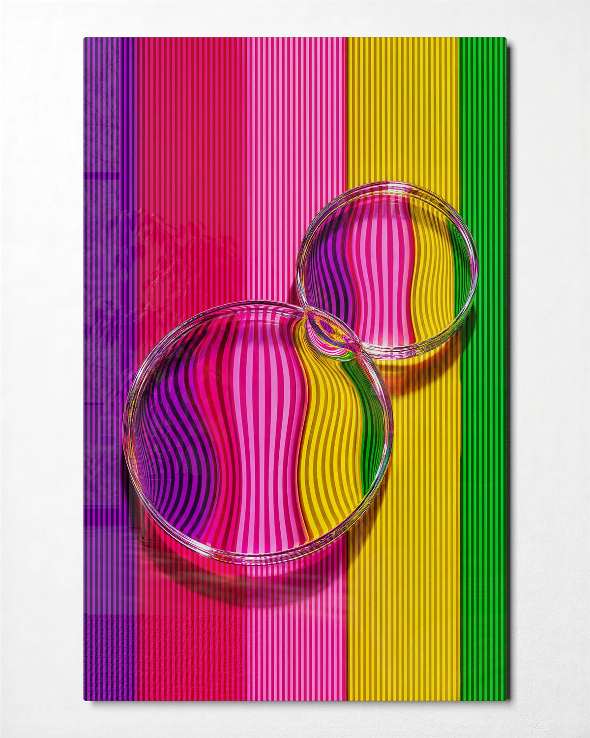 Bubbles and Stripes — front view of glass wall art