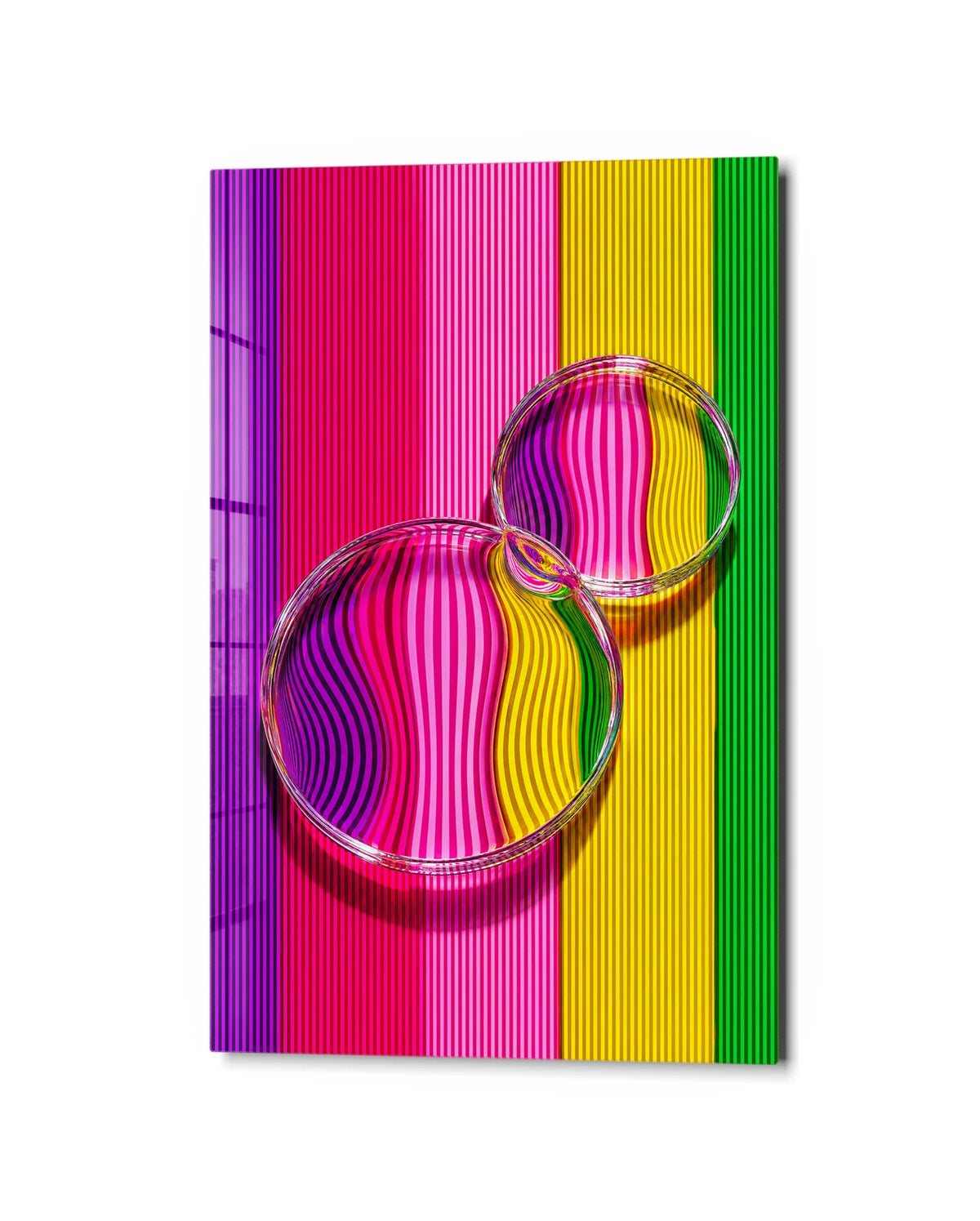 Bubbles and Stripes — studio view of glass wall art