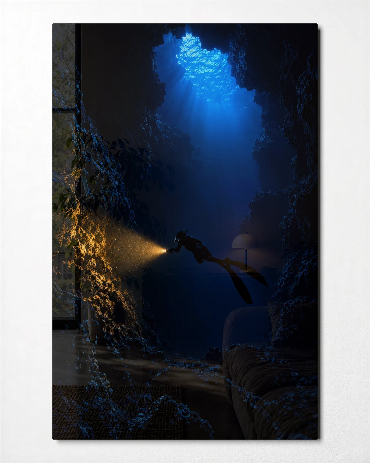 A Light in the Cave — front view of glass wall art