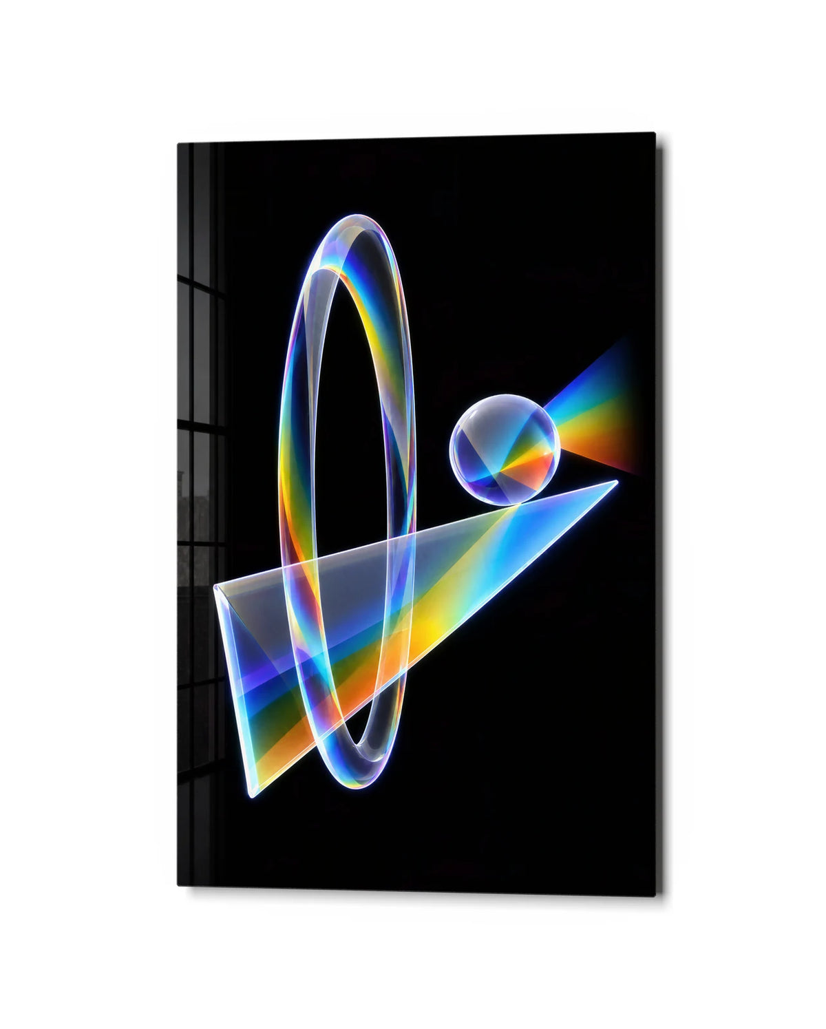 Prism in Balance — studio view of glass wall art