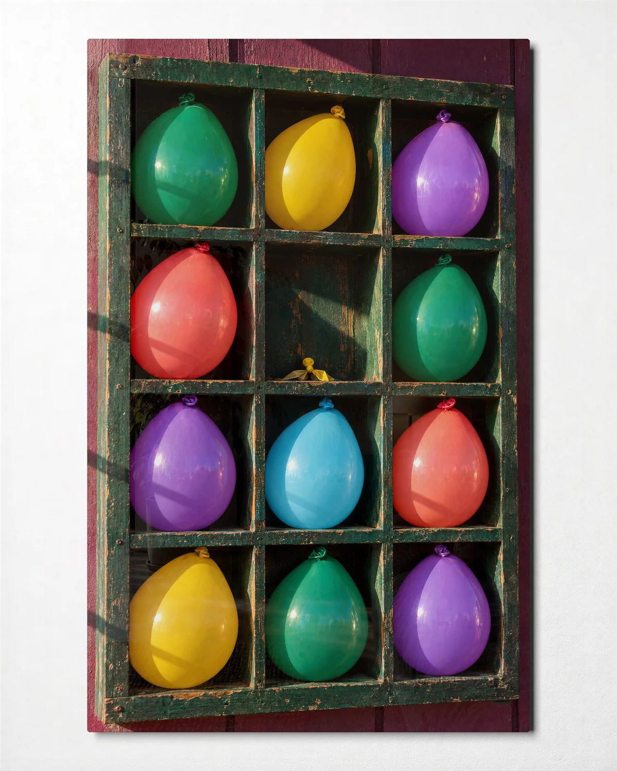 One Balloon Missing — front view of glass wall art