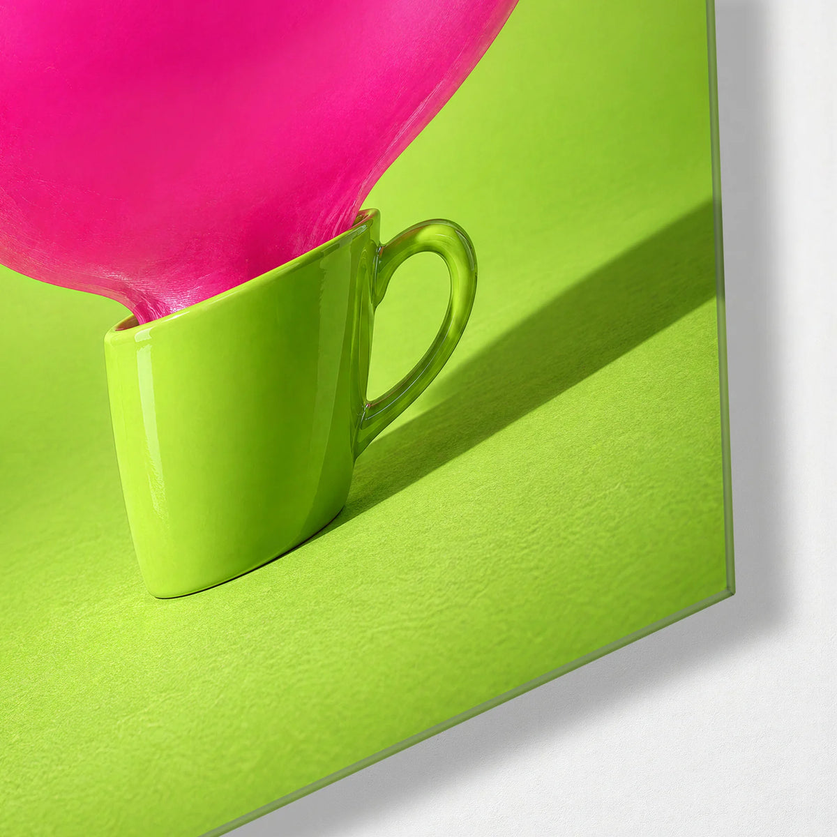 Cup of Pink — corner detail of glass wall art