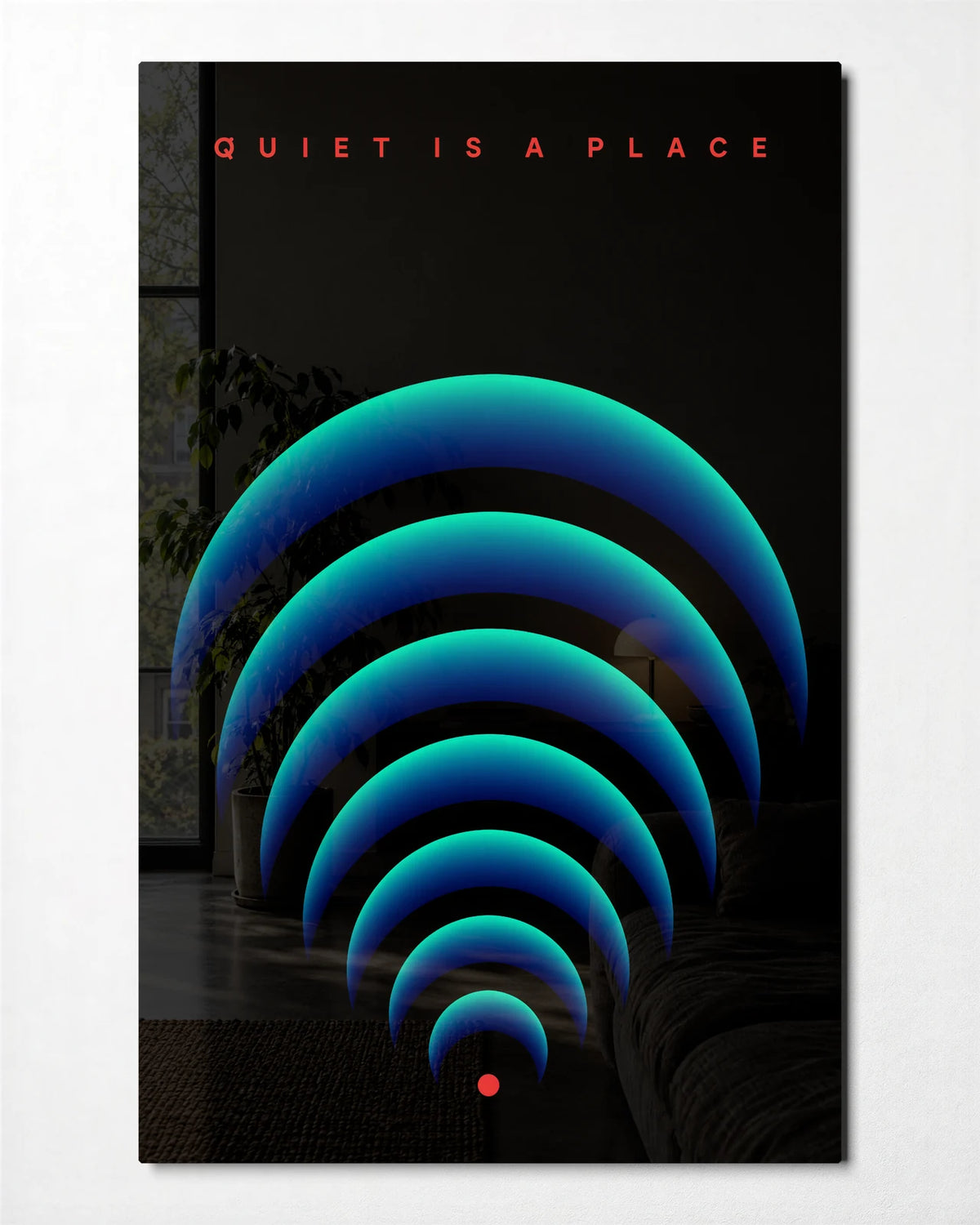 Quiet in Circles — front view of glass wall art