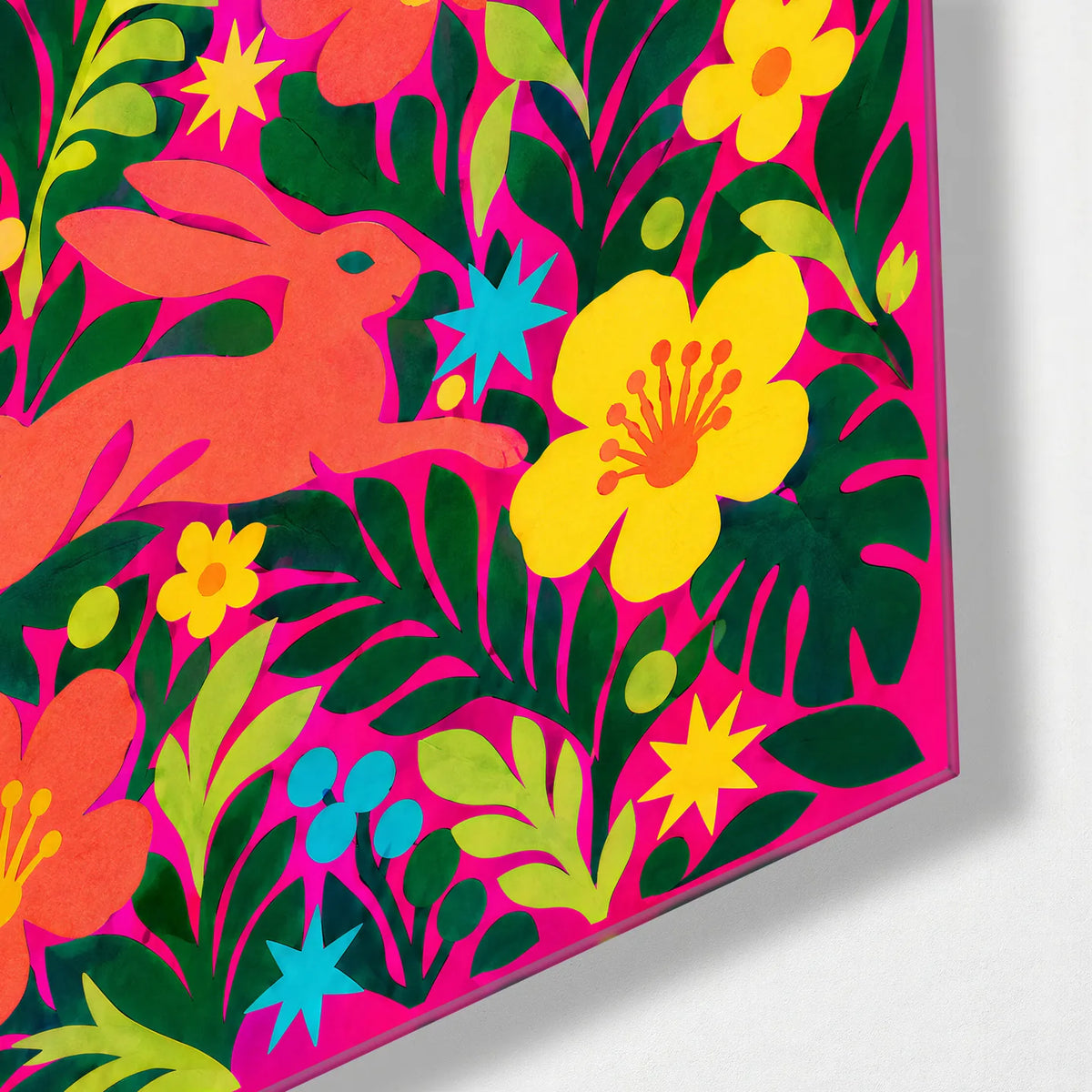 Garden at Full Volume — corner detail of glass wall art