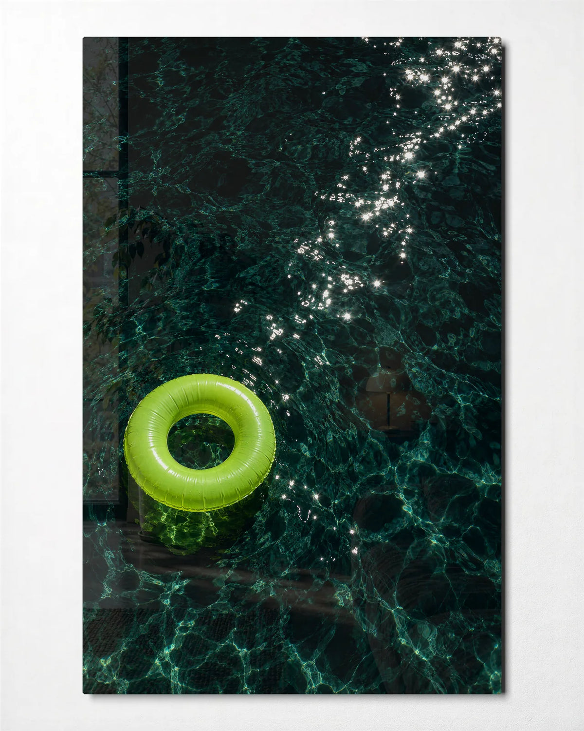 Floating Green — front view of glass wall art