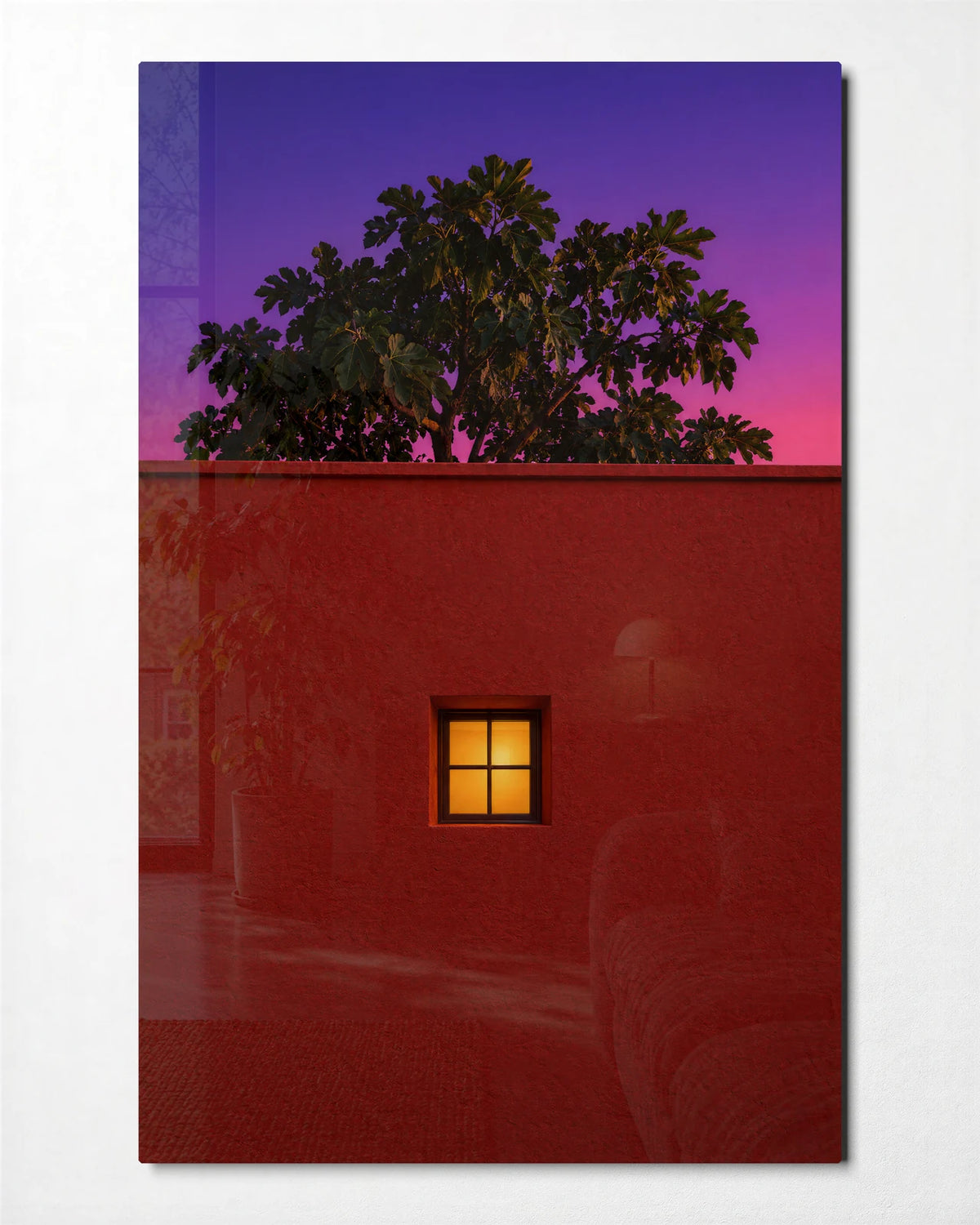 One Window Lit — front view of glass wall art