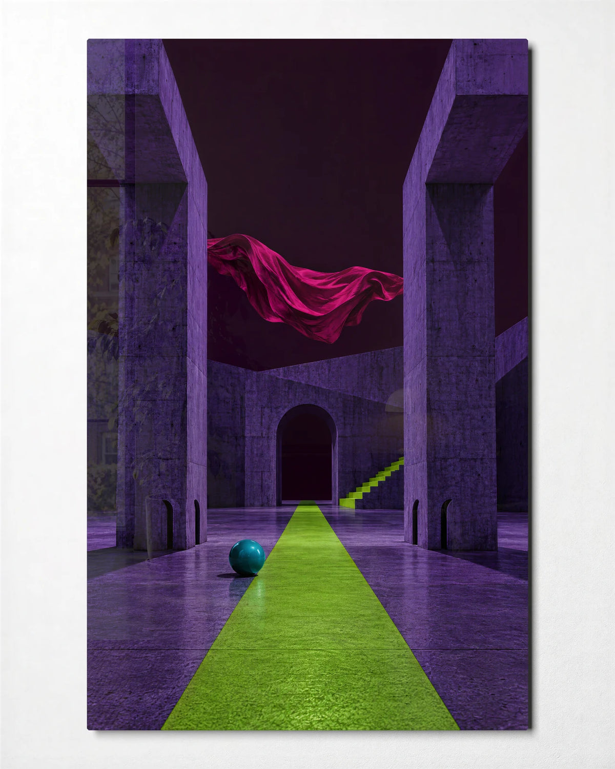 The Green Path — front view of glass wall art