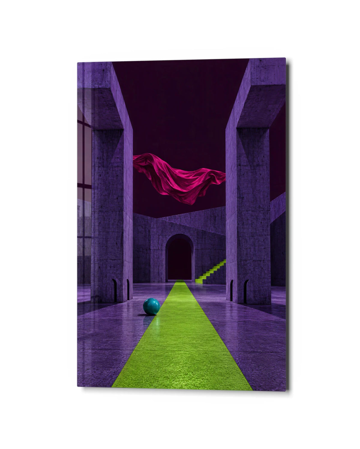 The Green Path — studio view of glass wall art