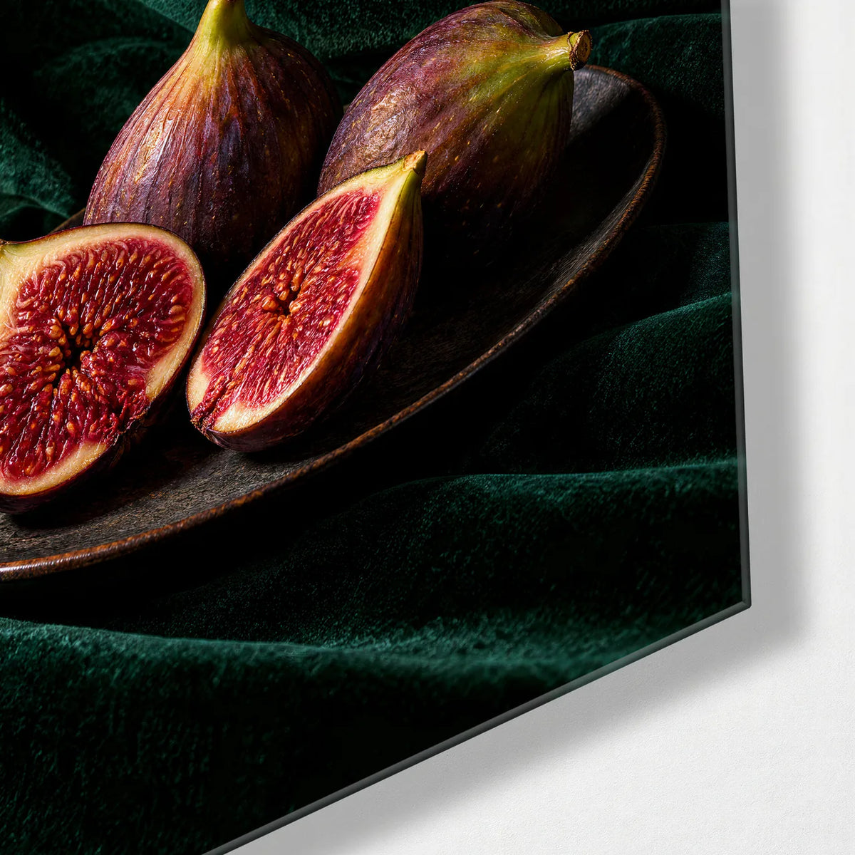 Figs on Velvet — corner detail of glass wall art