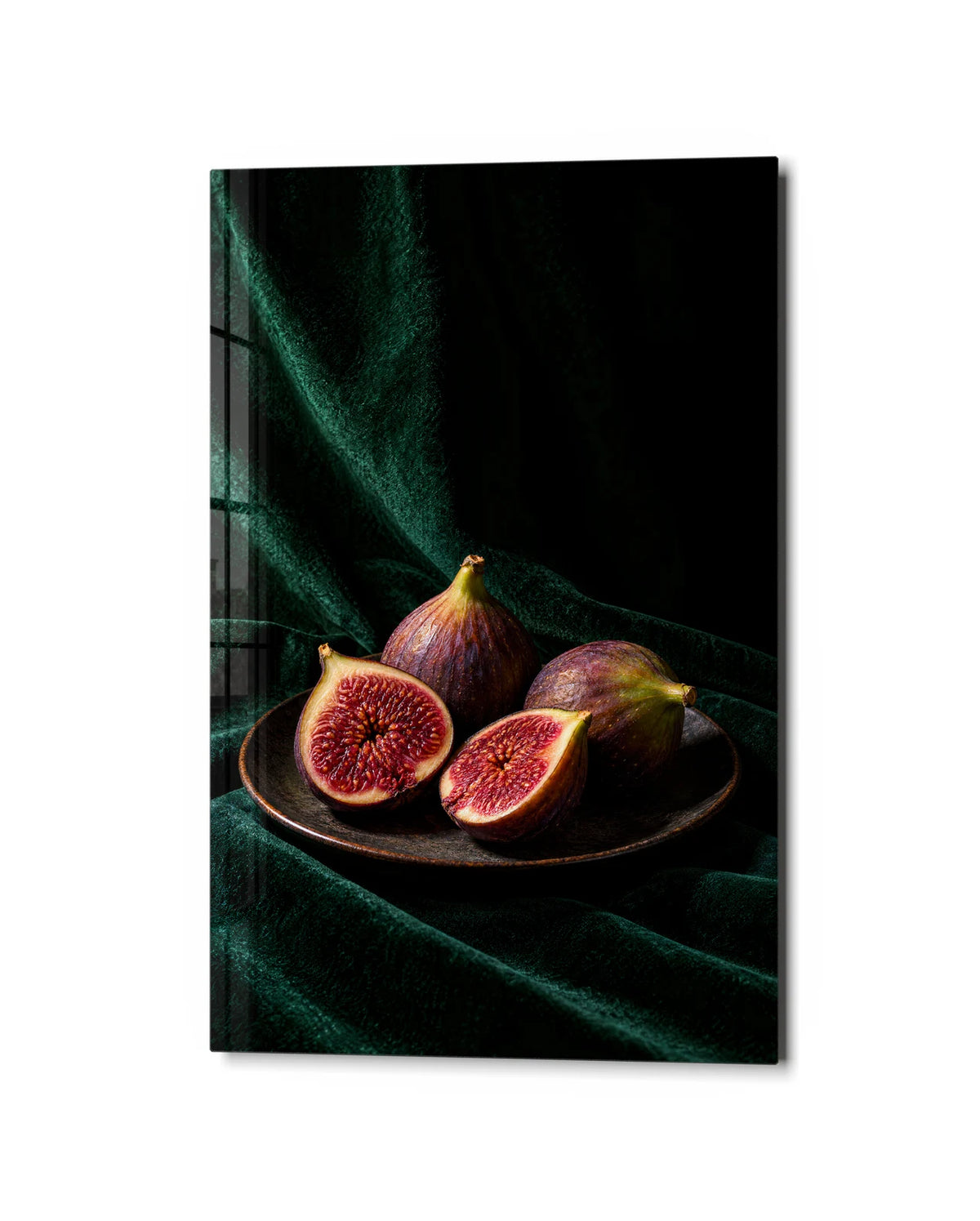 Figs on Velvet — studio view of glass wall art
