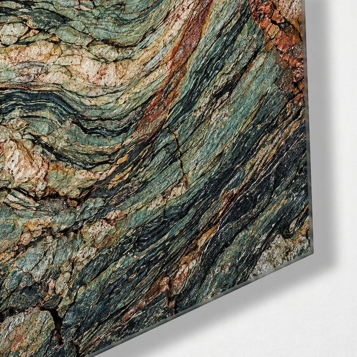 Lines in the Rock — corner detail of glass wall art