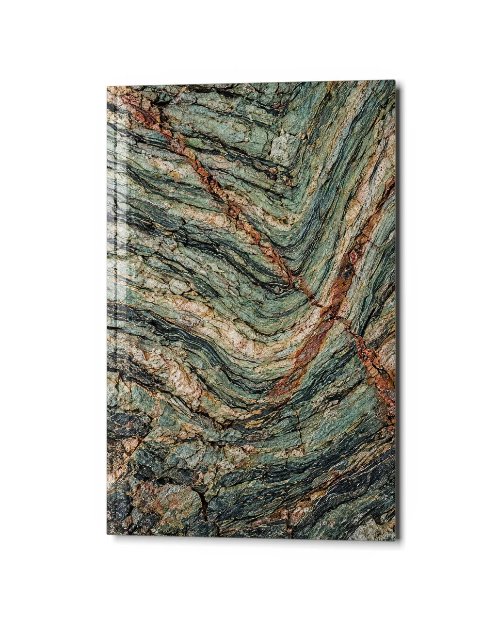 Lines in the Rock — studio view of glass wall art