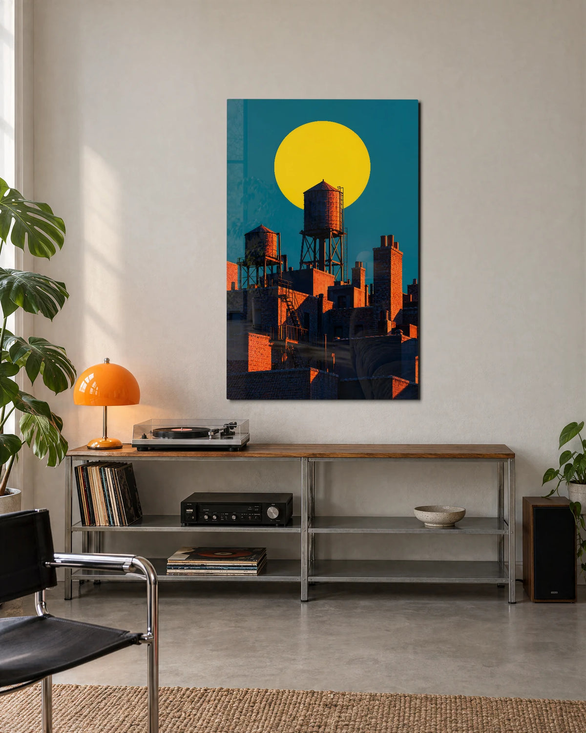 Rooftops Under Yellow — shown in a living space