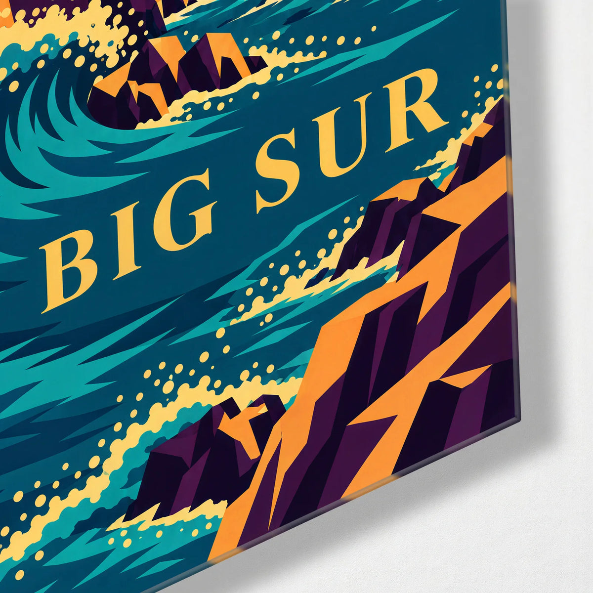 Big Sur after Dark — corner detail of glass wall art