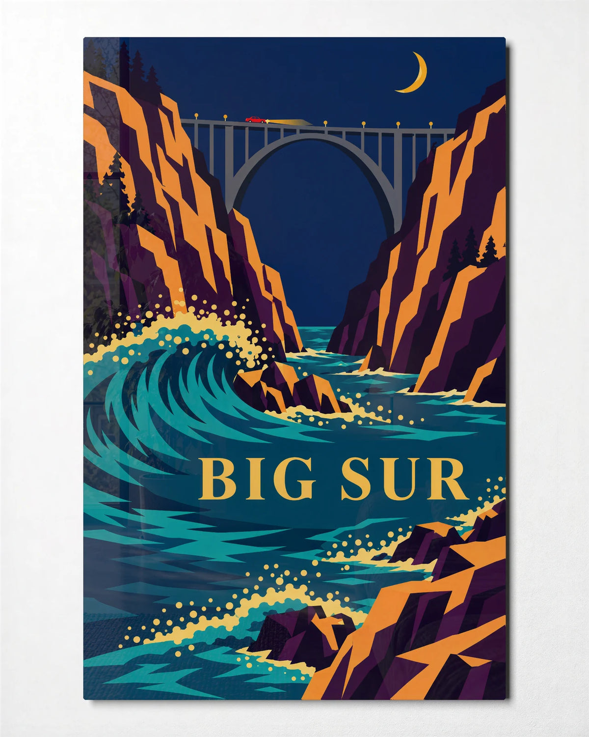 Big Sur after Dark — front view of glass wall art