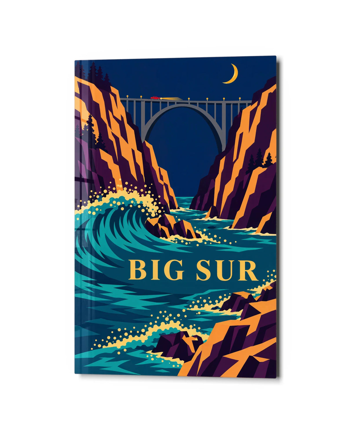 Big Sur after Dark — studio view of glass wall art