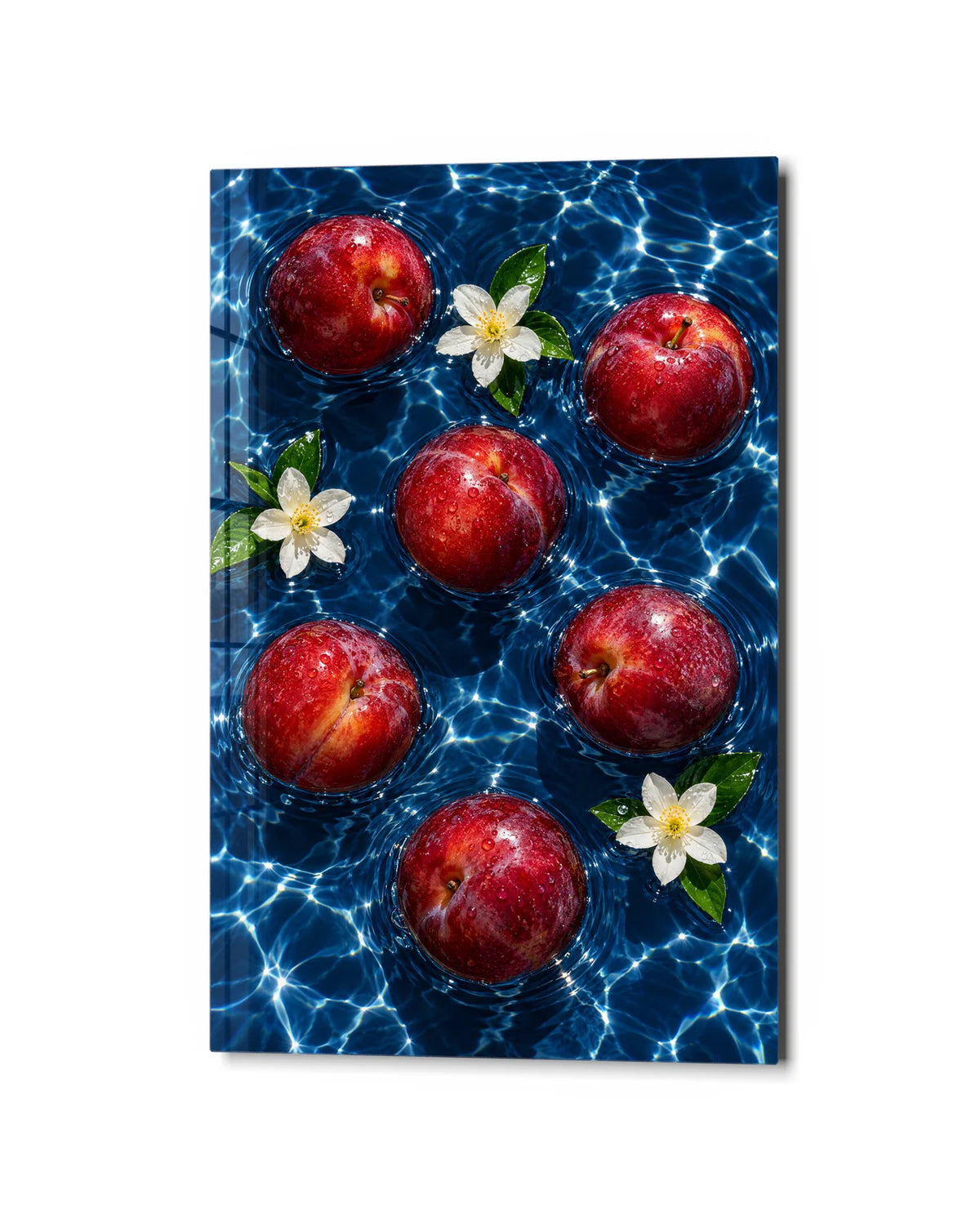 Apples Afloat — studio view of glass wall art